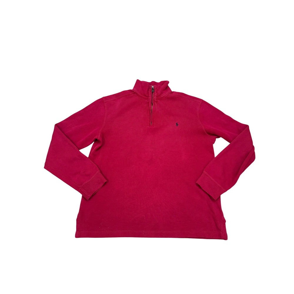 Polo Ralph Lauren Mens Medium Red Quarter Zip Pullover Ribbed Cotton Sweater